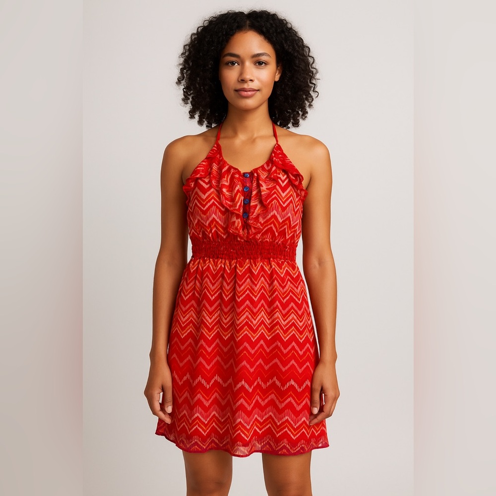 Grass Collection Women’s Halter Sundress Size L NWT Red Chevron